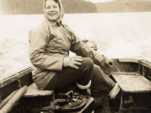 Pat running the skiff